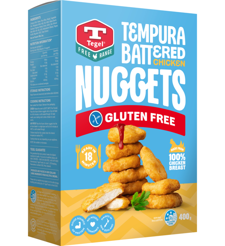 New Zealand Tegel Free Range Gluten Free Tempura Battered Nuggets 400g
